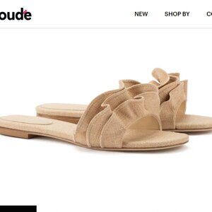 NWT Larroude - Ivy Ruffle Flat Mule In Beige Raffia SIZE 8.5
